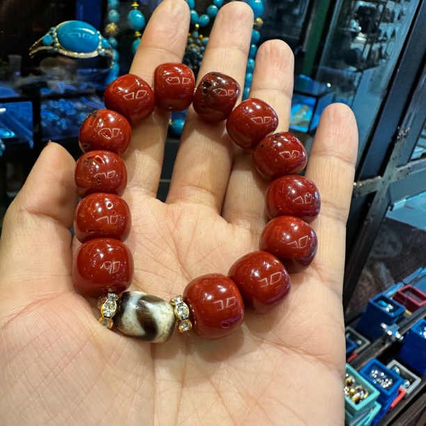 925银莫桑石手链 925银镀金红色珠子手串