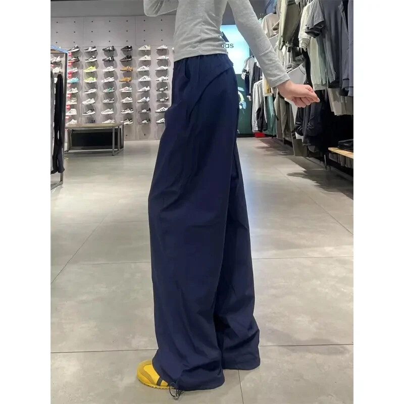 藏青色斜切速干裤子男款夏季冰丝垂感美式弯刀裤慵懒松弛感休闲裤