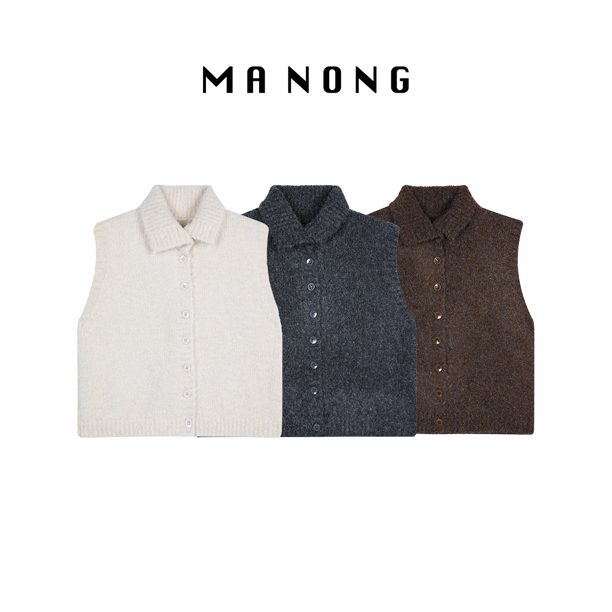 MA NONG【冬日恋岛】卷卷毛翻领毛衣马甲开衫 复古气质宽松无袖上衣