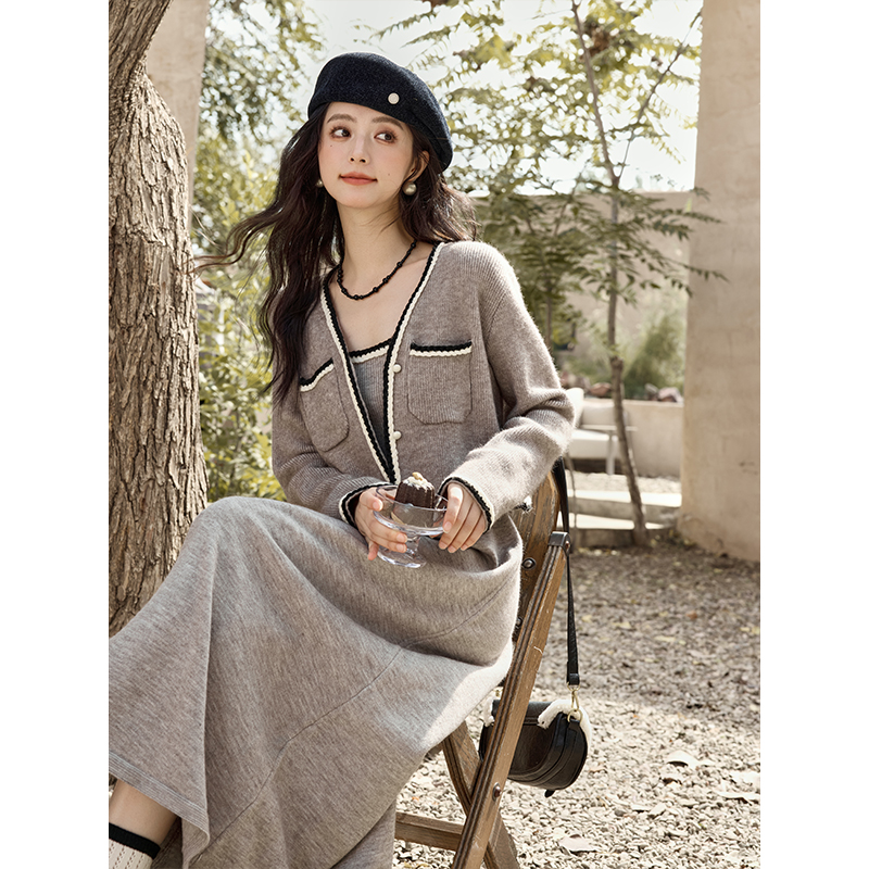 【年中大促】谜秀小香风套装高级感纯欲风毛衣吊带裙+开衫两件套装