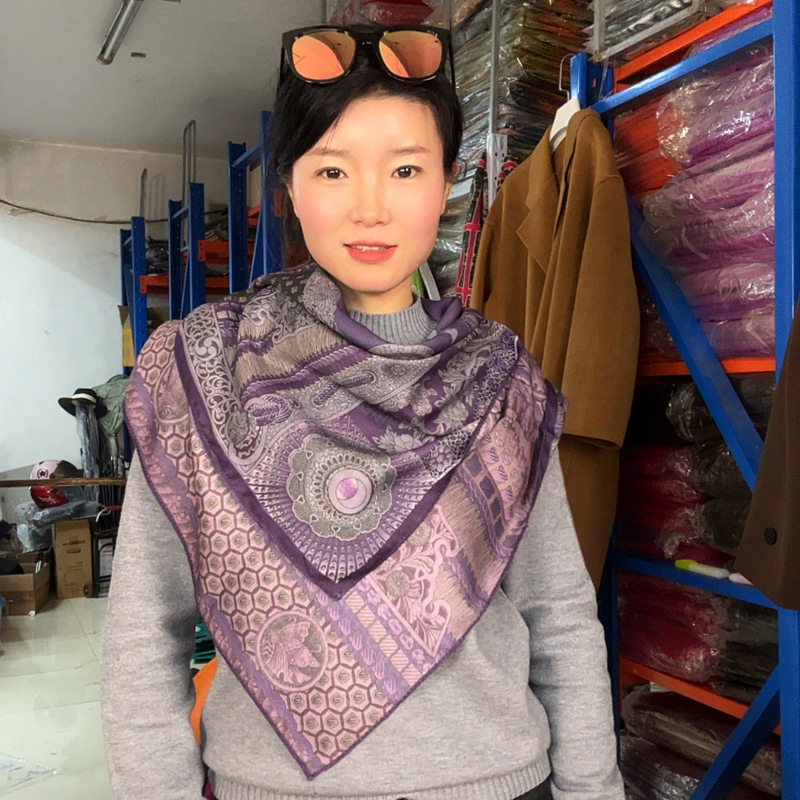 【紫色铠甲】秋冬双面双色披肩丝毛磨毛绒90大方巾异色高端丝巾