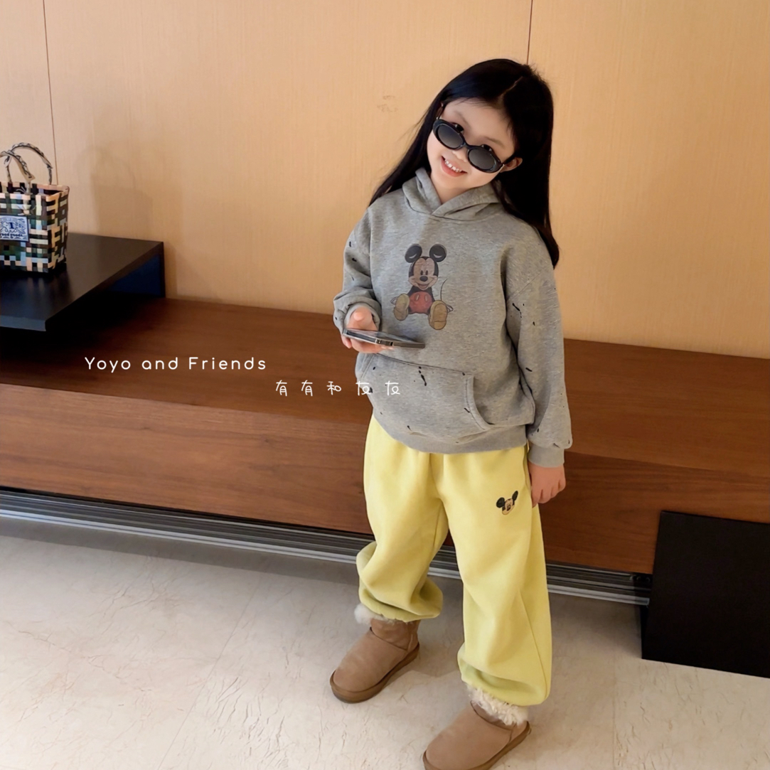 有有家·男女童高品质秋冬新款韩系百搭卡通印花加绒圆领连帽卫衣