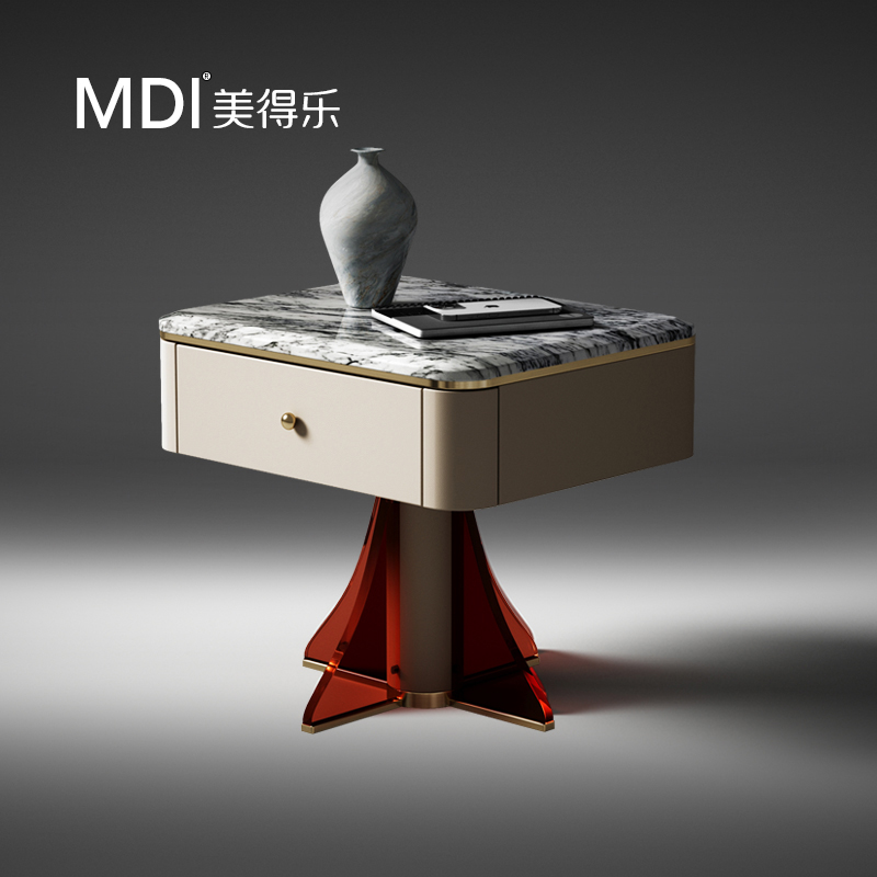 美得乐高脚款1层床头柜家用边柜轻奢充电书桌意式储物柜简约极简