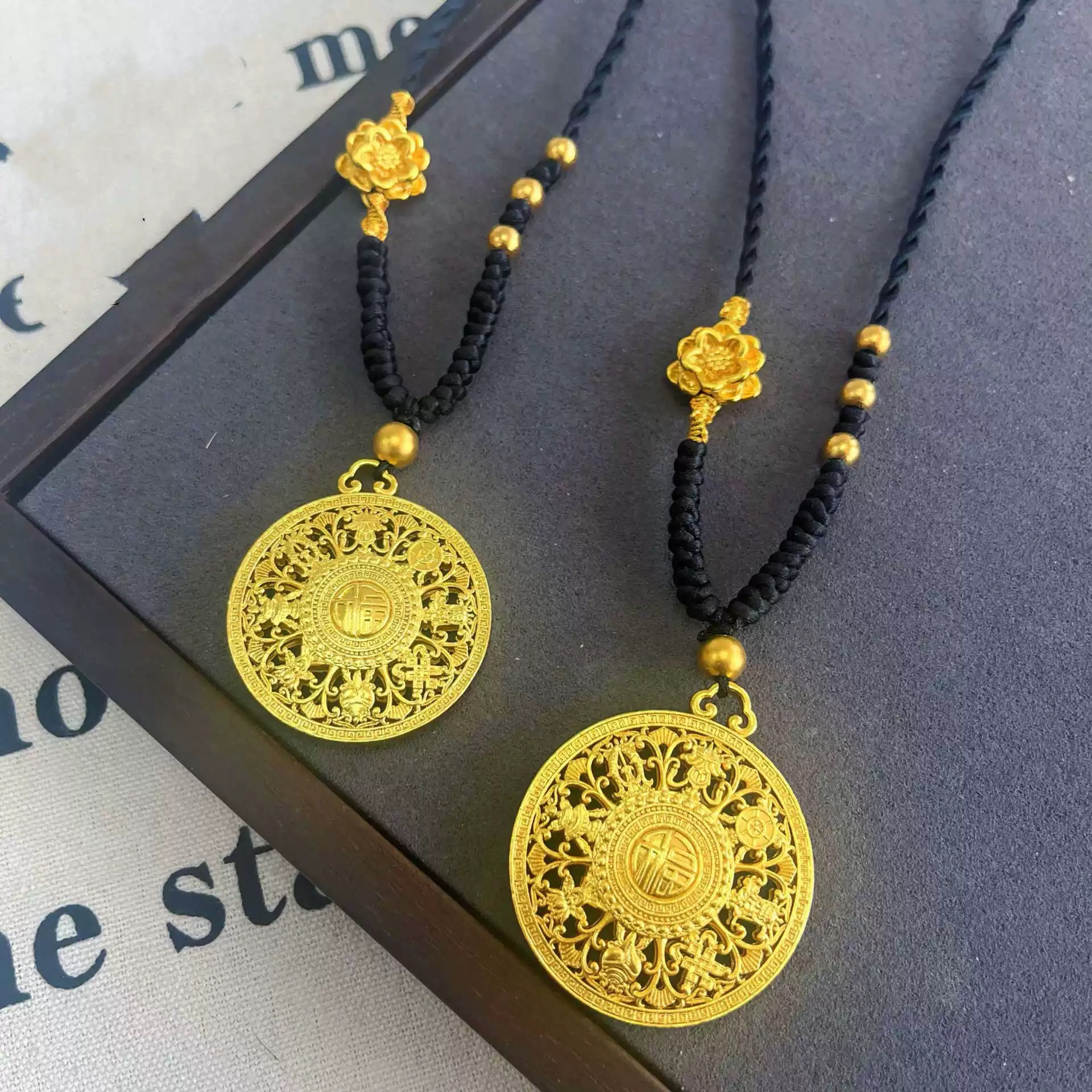 铜合金项链 糖糖严选本命年生日礼物八宝罗盘好运手工编绳项链