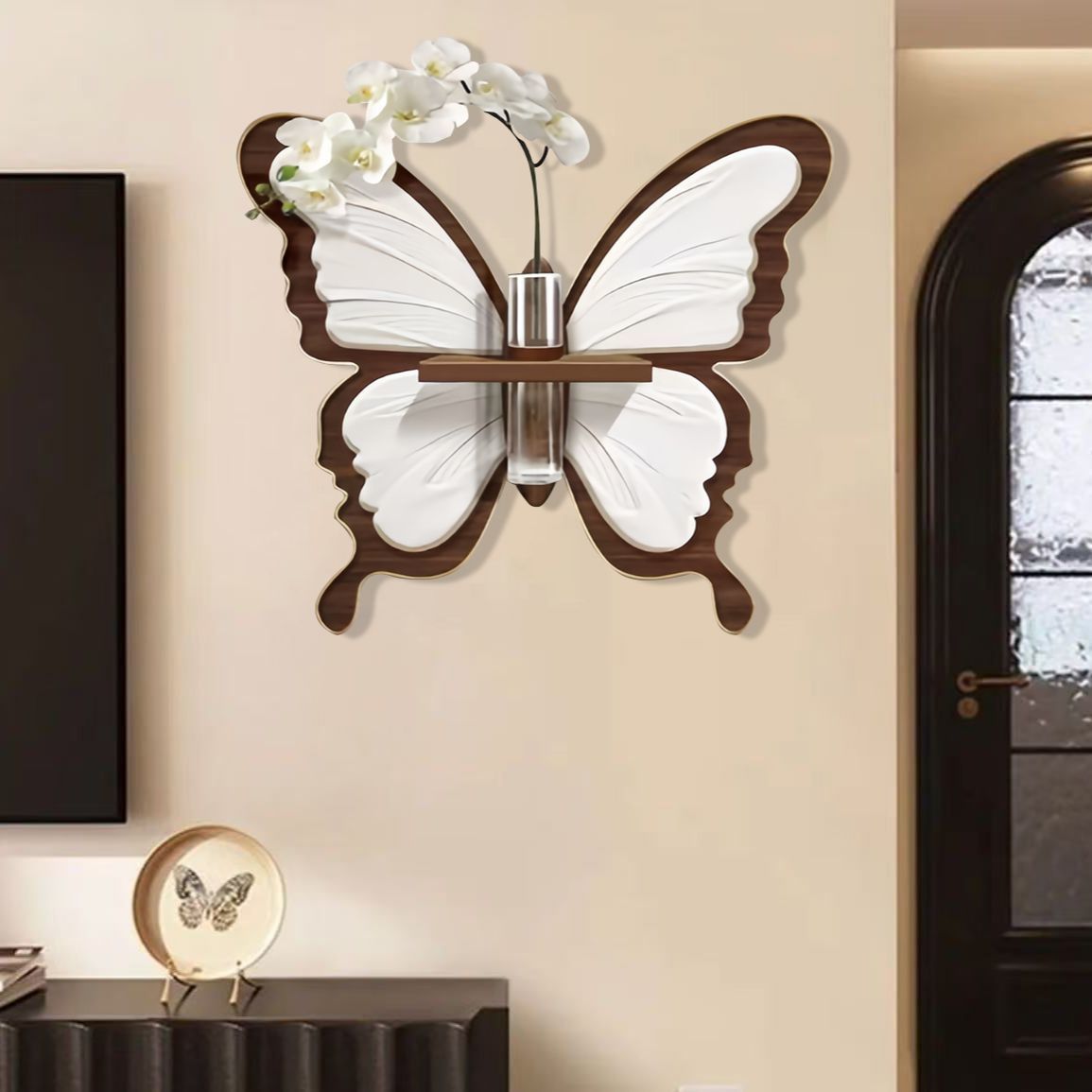 益师傅奶油风餐厅装饰画蝴蝶客厅墙面玄关挂画挂件背景墙壁画4045