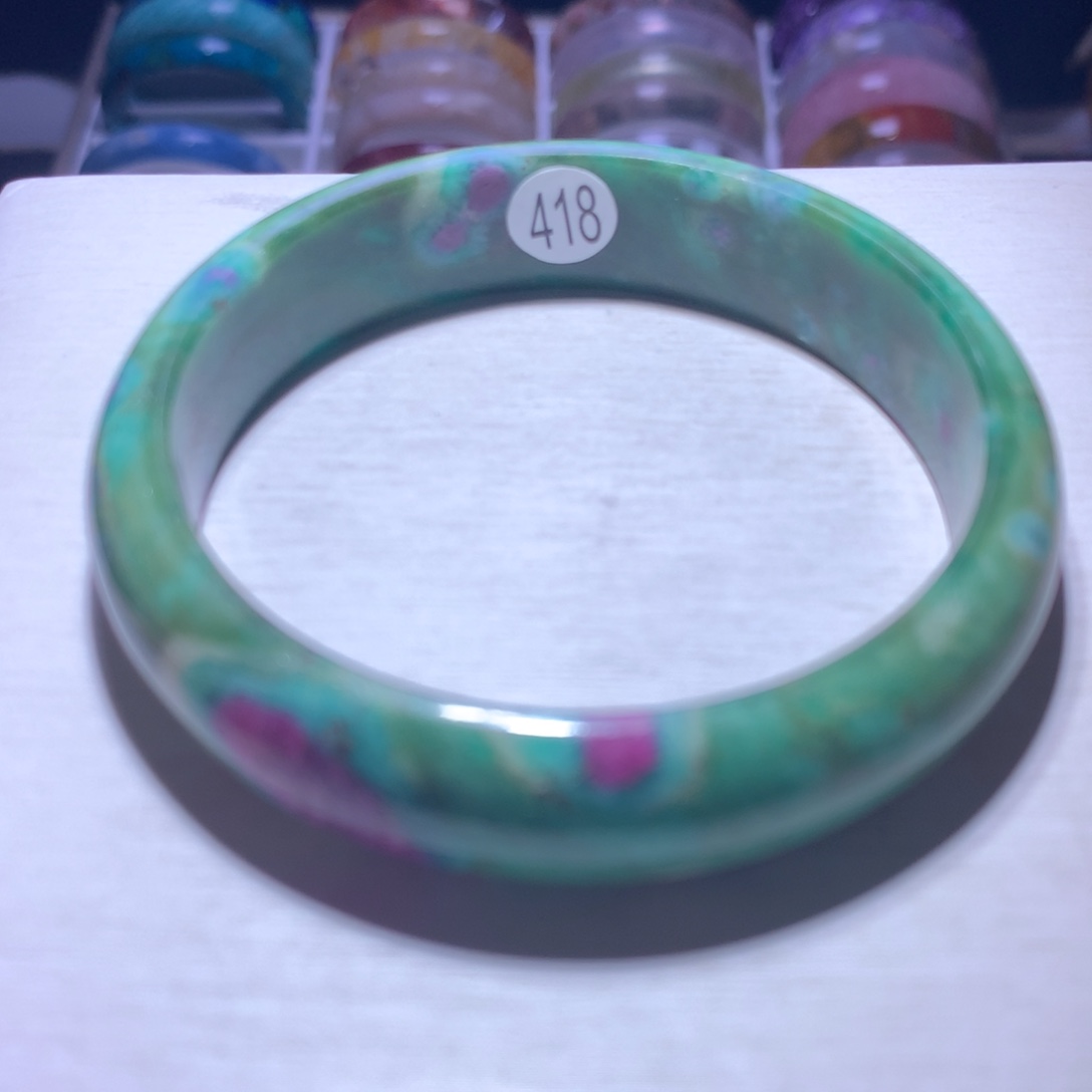 银S925镶嵌手镯水晶红绿宝60.8圈418