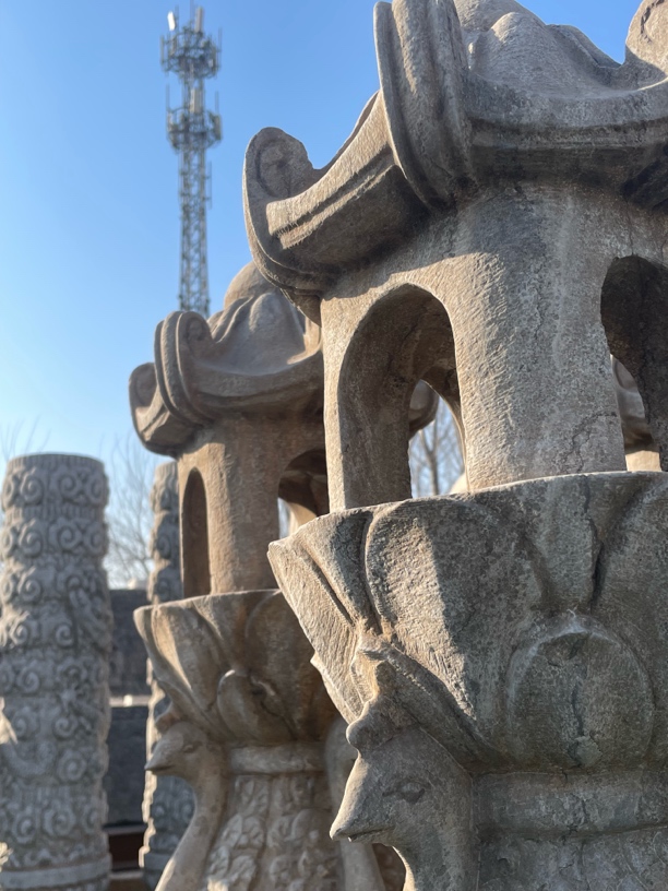 青石仿古整体孔雀石灯复古庭院公园摆件高度1米