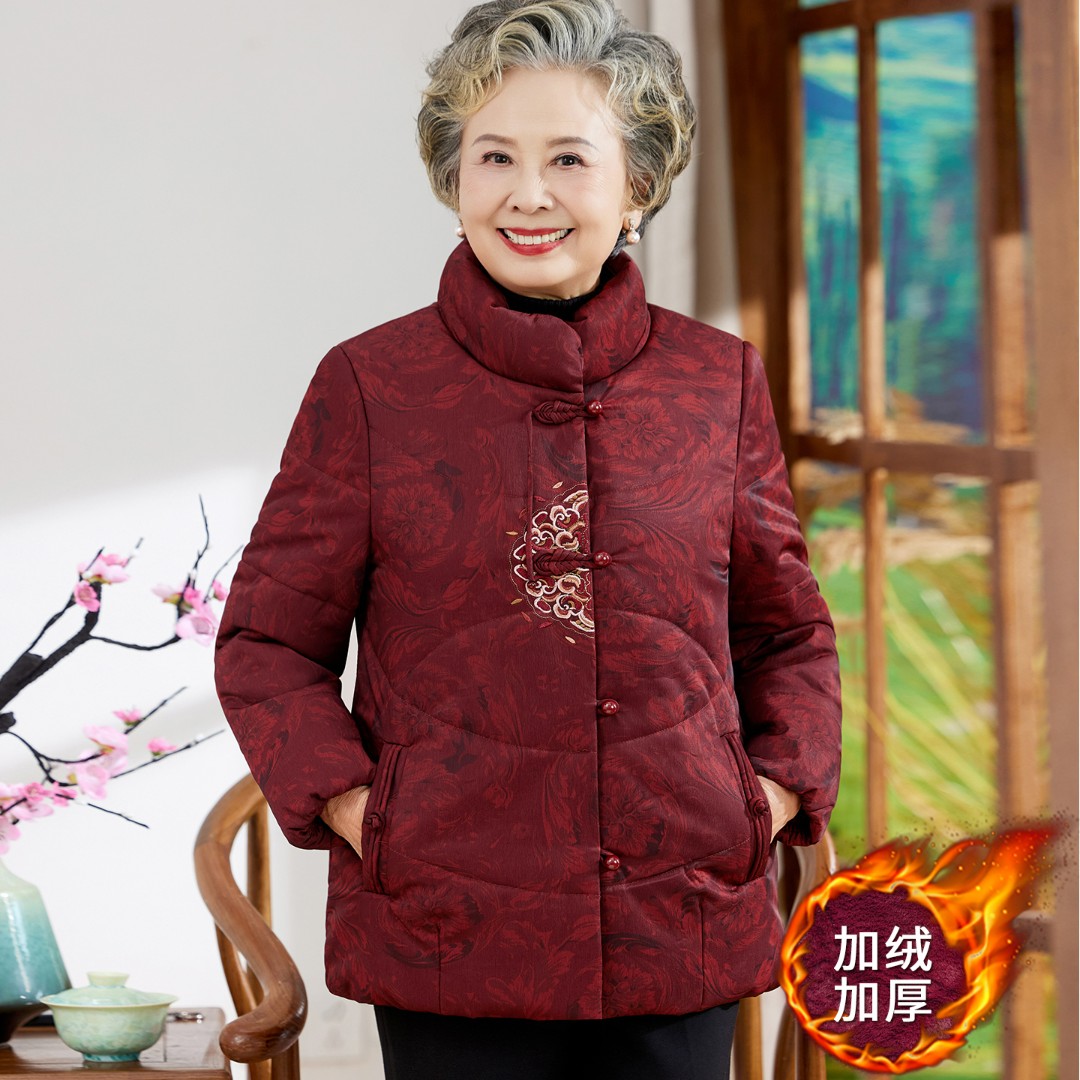 奶奶冬装加绒棉服唐装老年人妈妈冬季加厚国风免疫外套老太太衣服