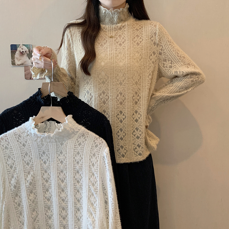半高领蕾丝打底内搭女2025秋季新款大码胖mm时尚气质显瘦百搭上衣