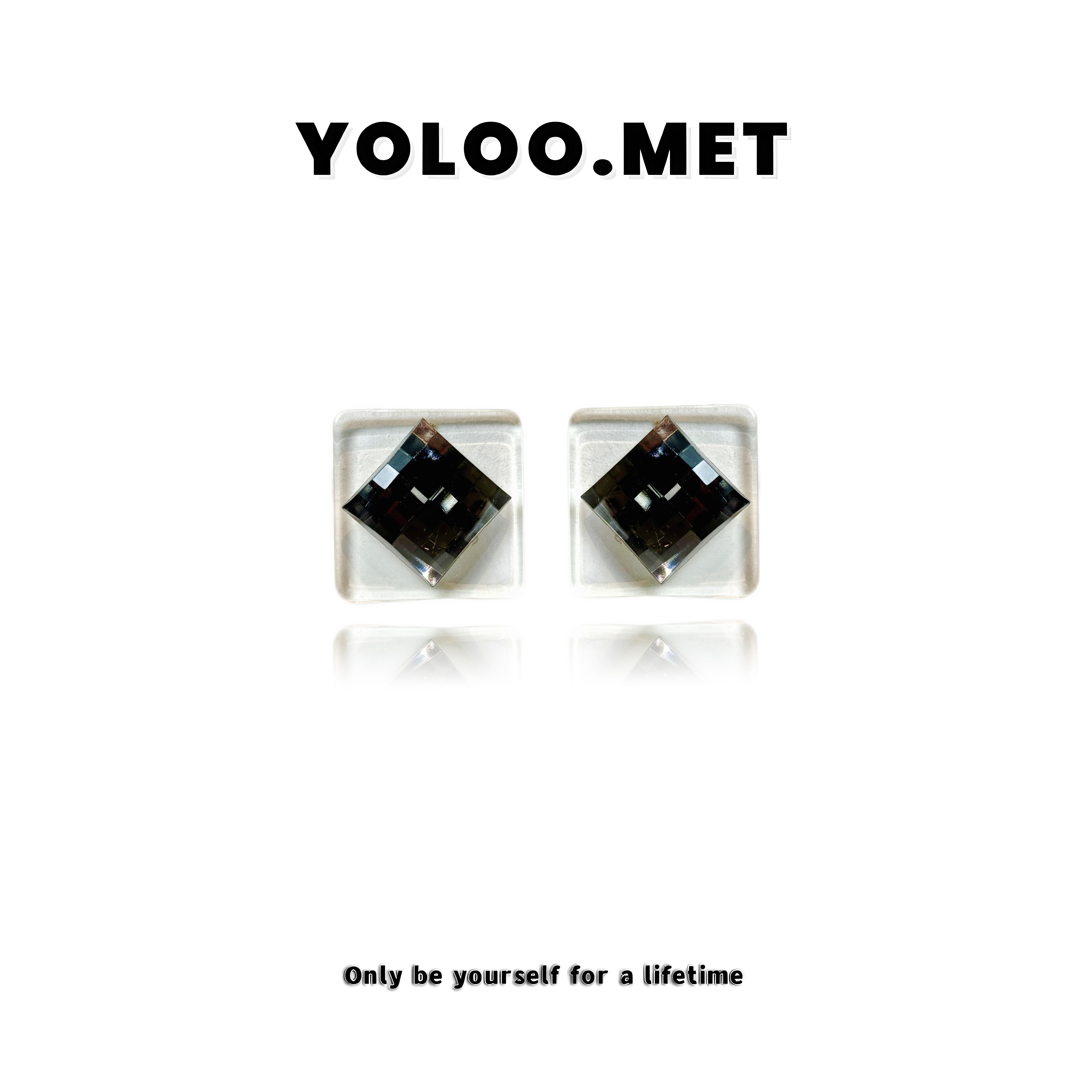 铜合金树脂耳饰 【Yoloo.Met】小众气质时尚设计感精致树脂菱形耳环