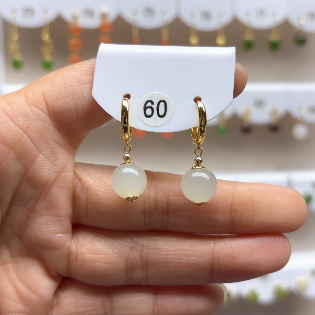 和田玉耳饰银S925镶嵌