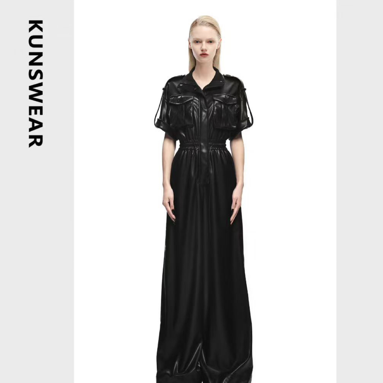 KUNSWEAR/琨丝薇尔25FA 设计感复古收腰工装短袖连体裤 836018020
