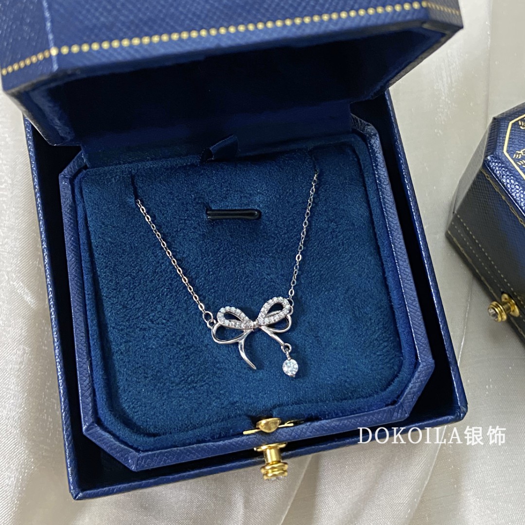 坠链均足银 999纯银蝶梦蝴蝶结项链轻奢小众高级感锁骨链闺蜜礼物