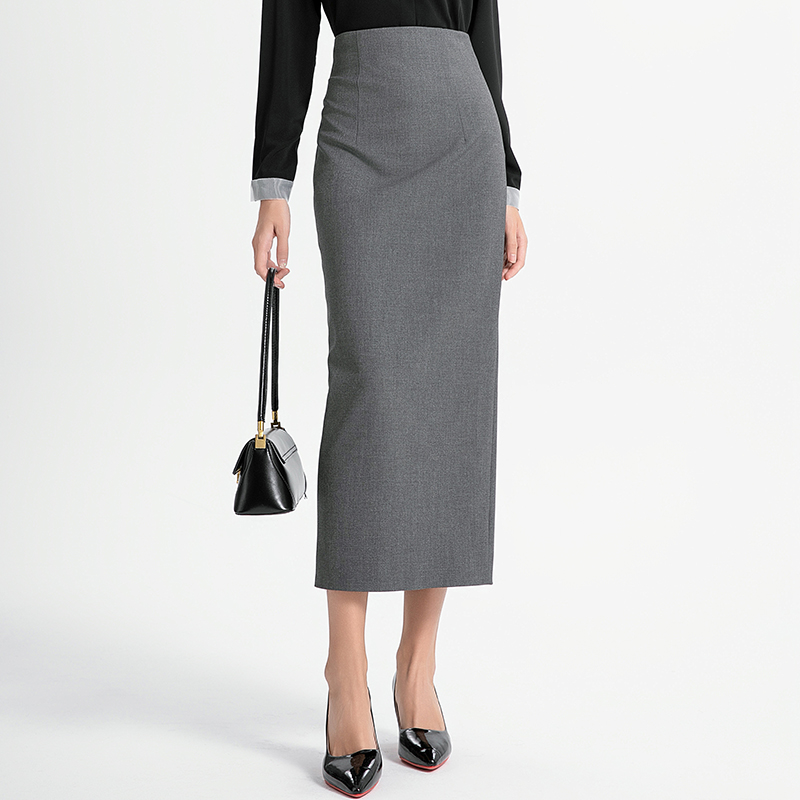 修身灰色高腰长裙女2025秋冬款气质包臀一步显瘦西装半身包臀裙