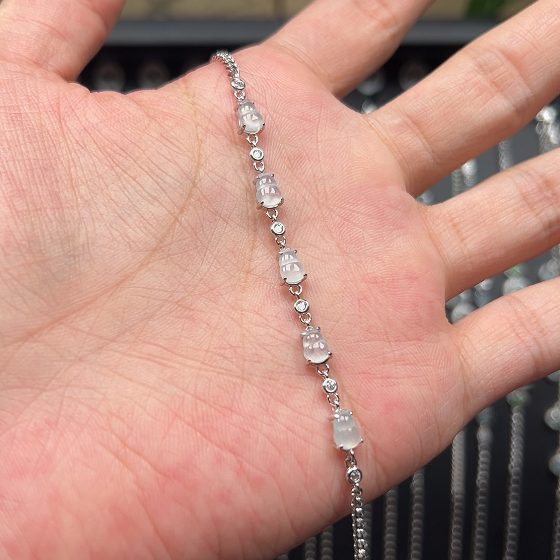 微***素翡翠银S925镶嵌手链