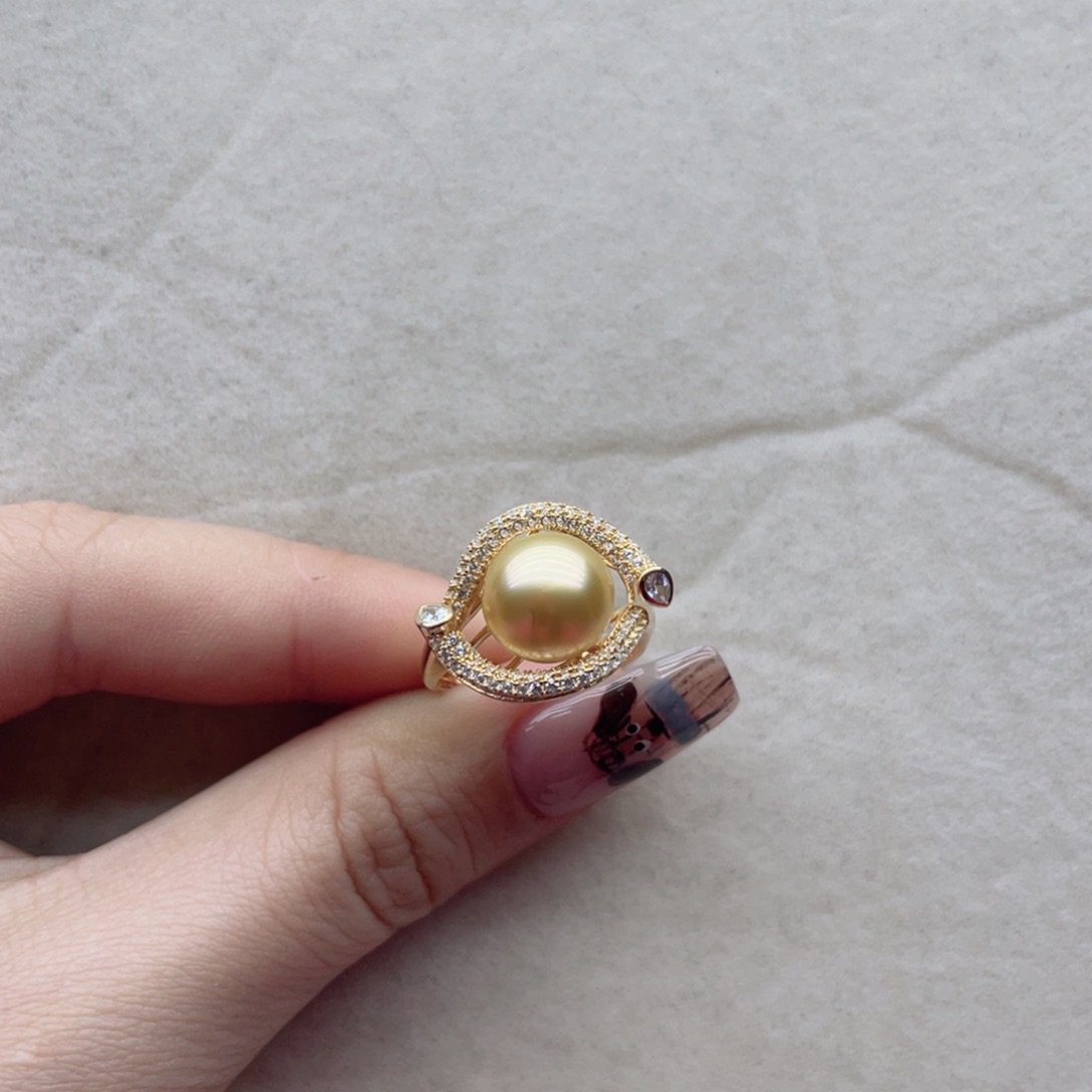 海水珍珠戒指银S925镶嵌A4