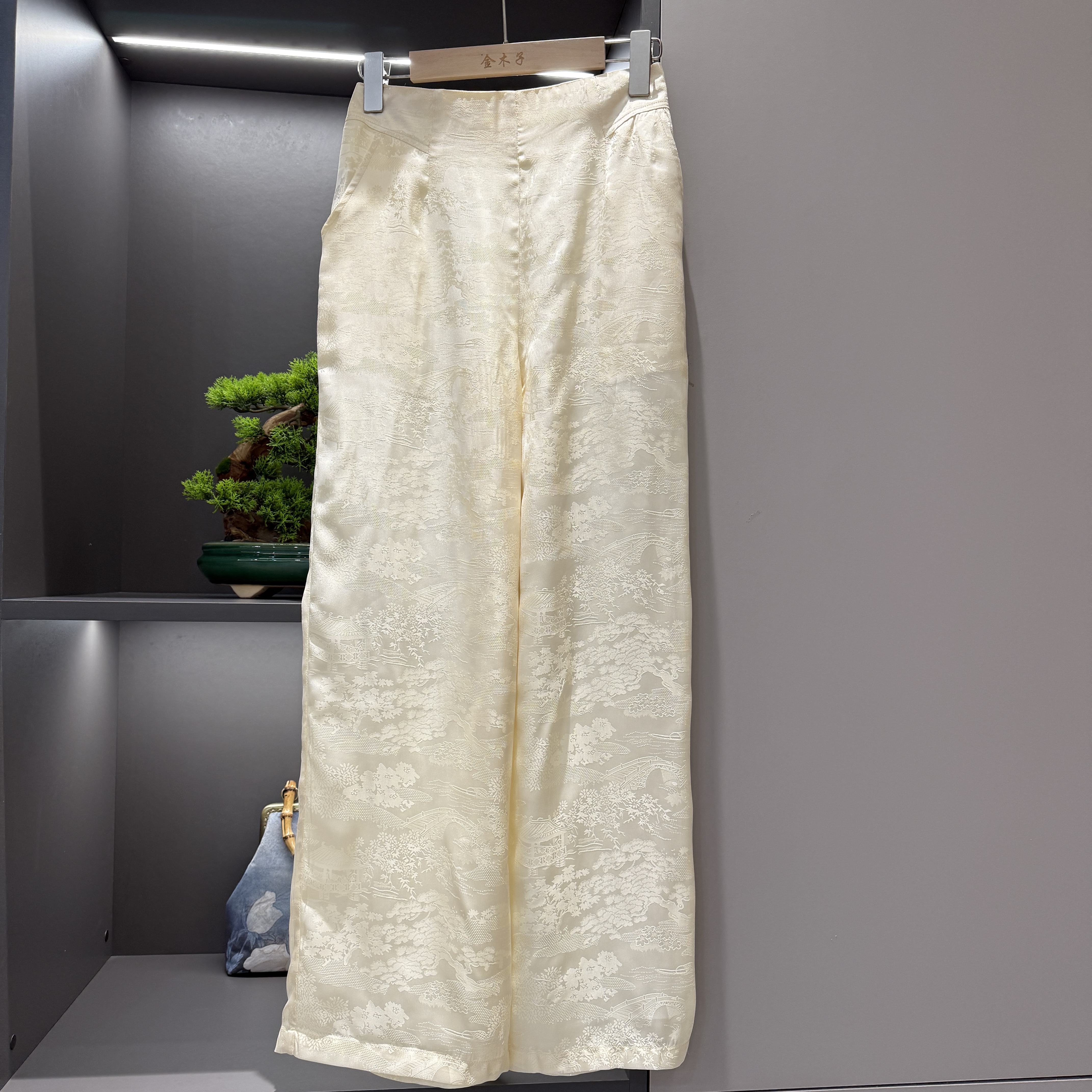 中式直筒裤气质中高腰春季亭台女装宽松休闲阔腿裤2196