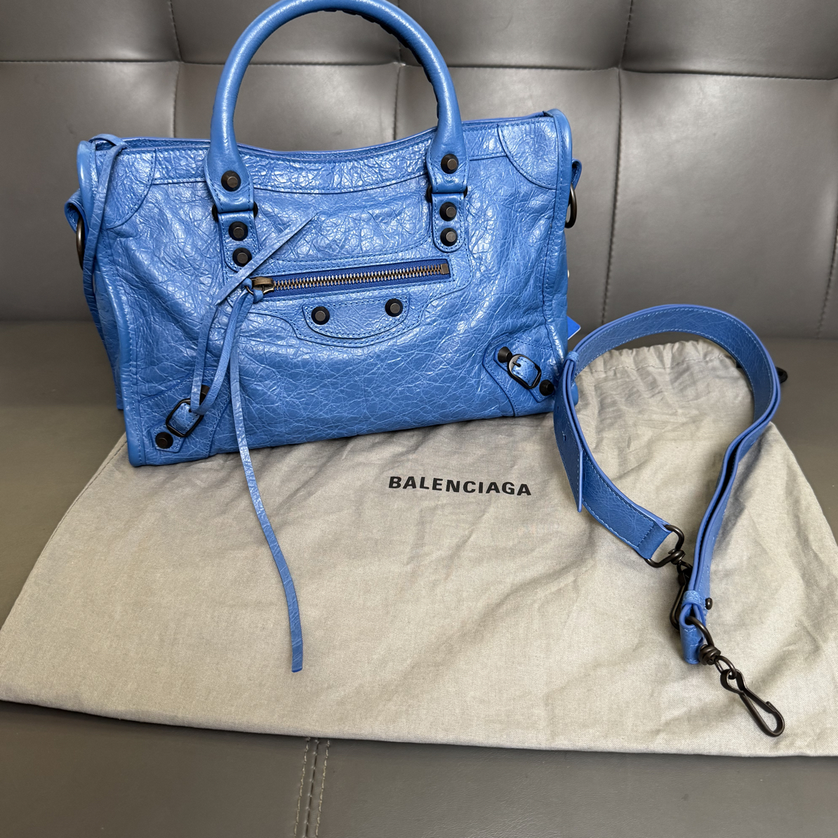 99新 Balenciaga/巴黎世家 巴黎世家25年新款蓝色小号机车包
