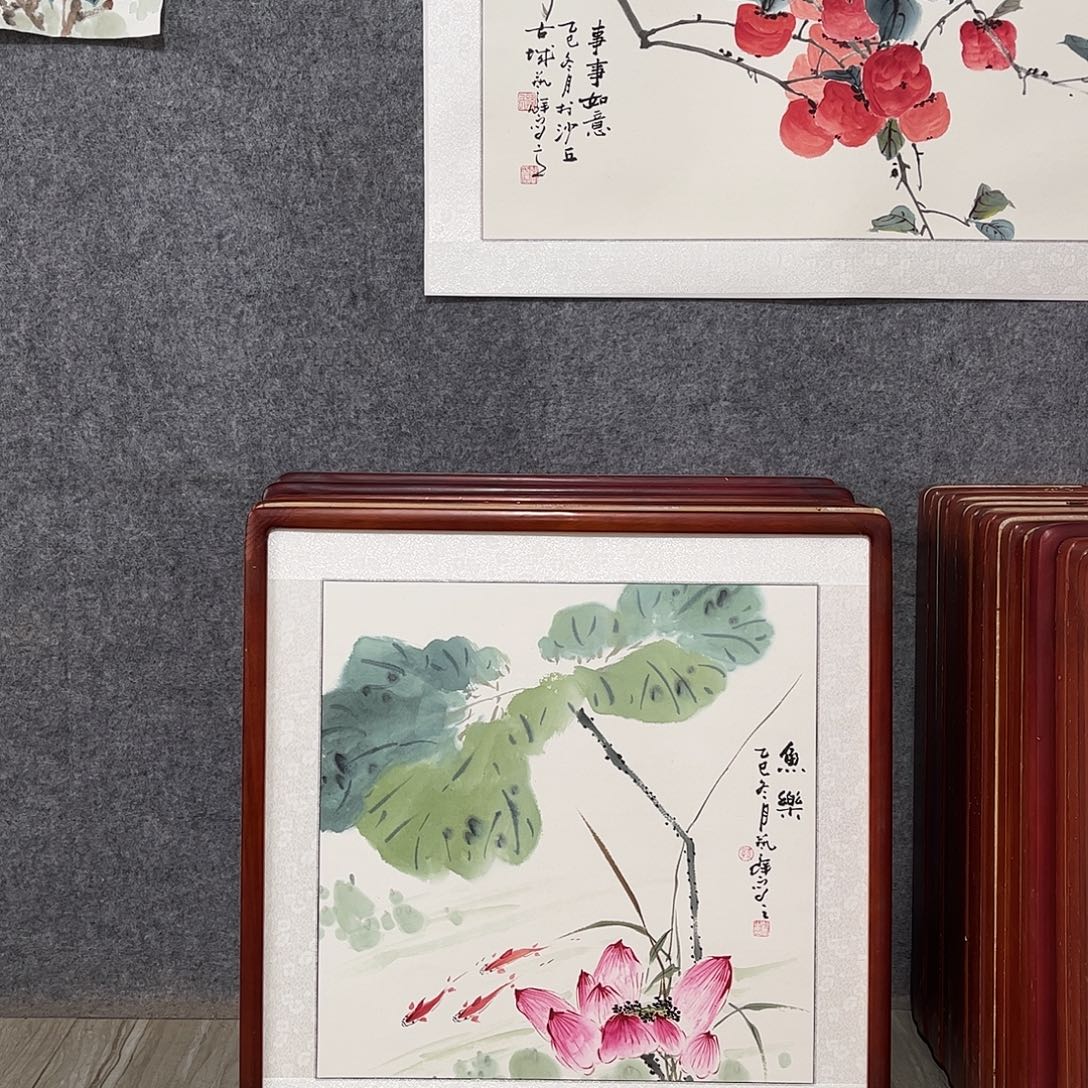 国画书画作品带框63×63