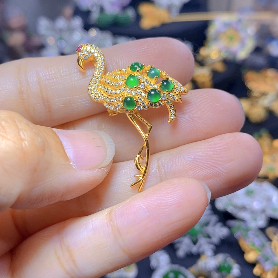 翡翠耳钉银S925镶嵌天然翡翠