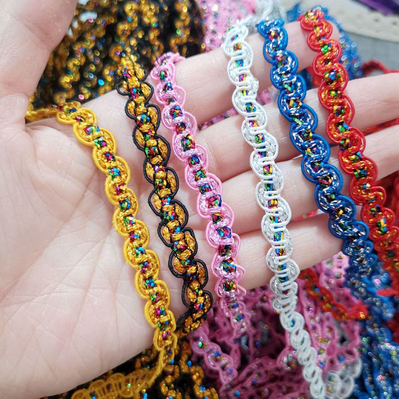 九日DIY S型小花边 七彩金银丝混色灯笼花边 民族风古装娃娃衣服