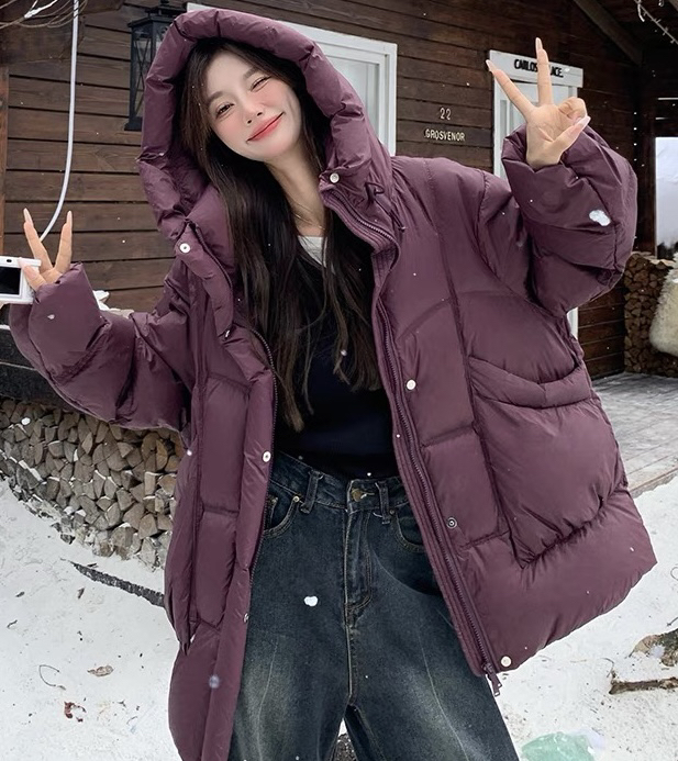 欧货女装冬季新款时尚泡芙90白鸭连帽羽绒服