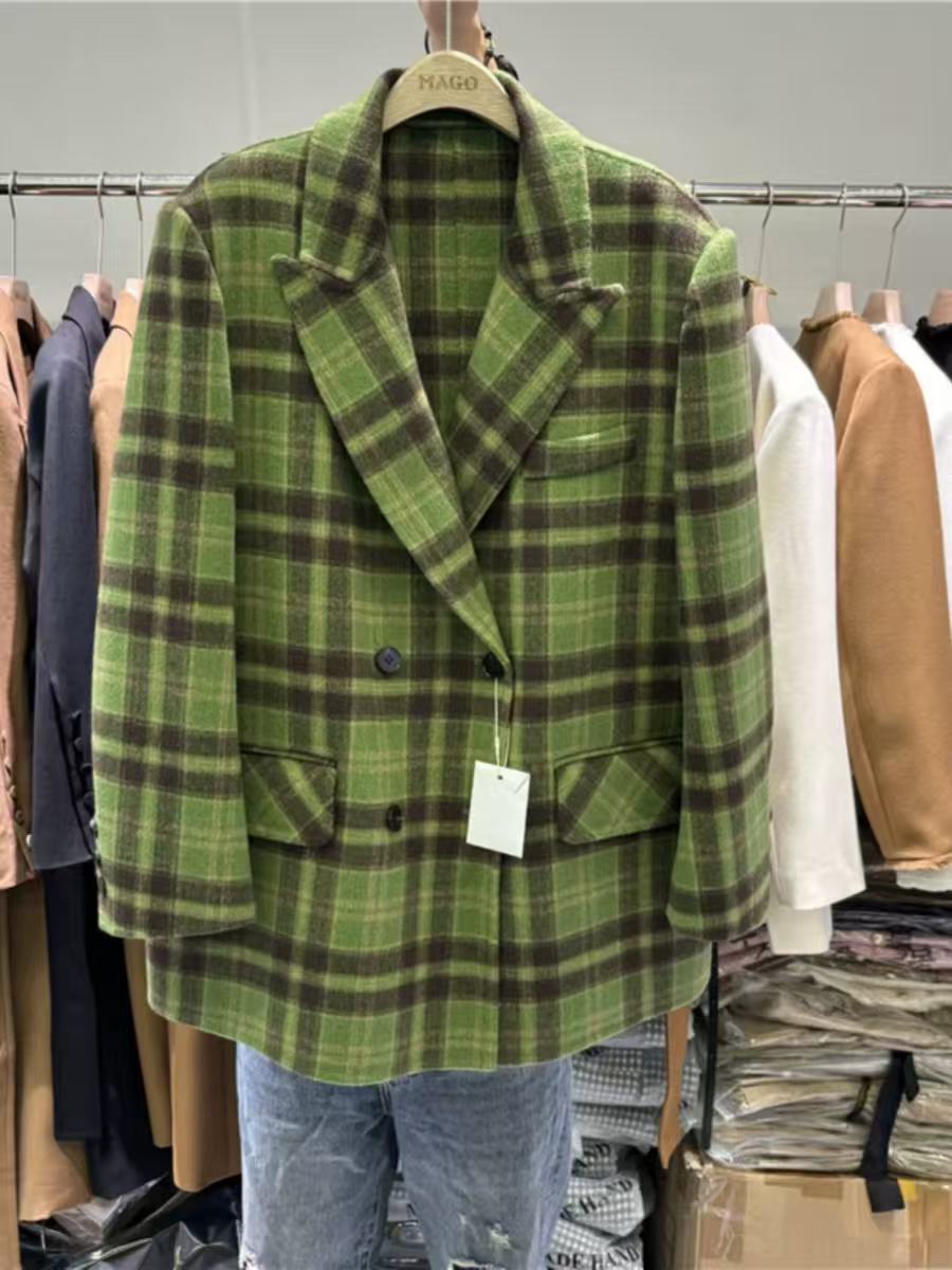 1103/3220/1100 时尚双排扣西装领双面格子气质显瘦外套