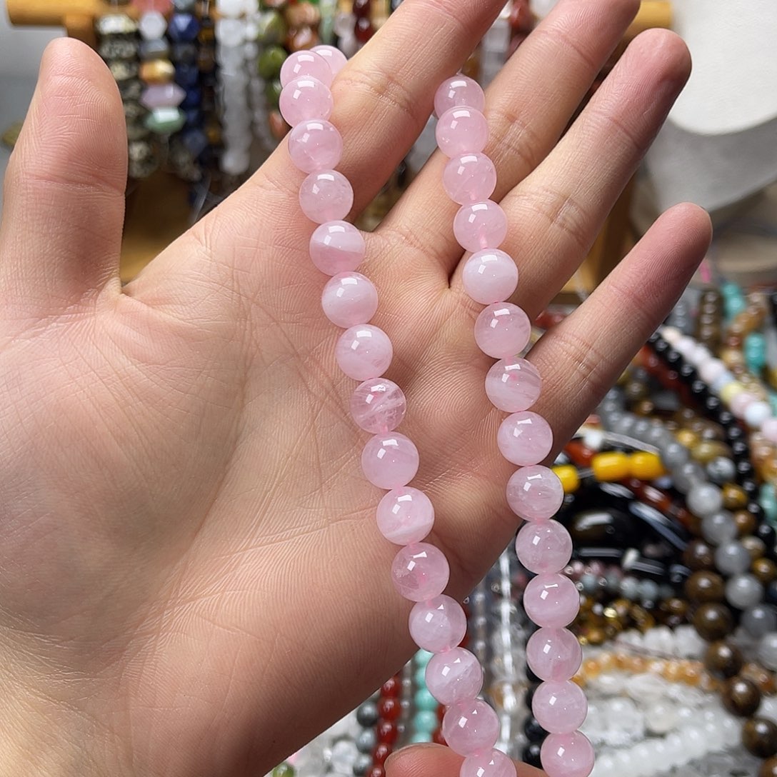 玛瑙/玉髓未镶嵌珠宝半成品卡10马达加斯加粉晶圆珠一条