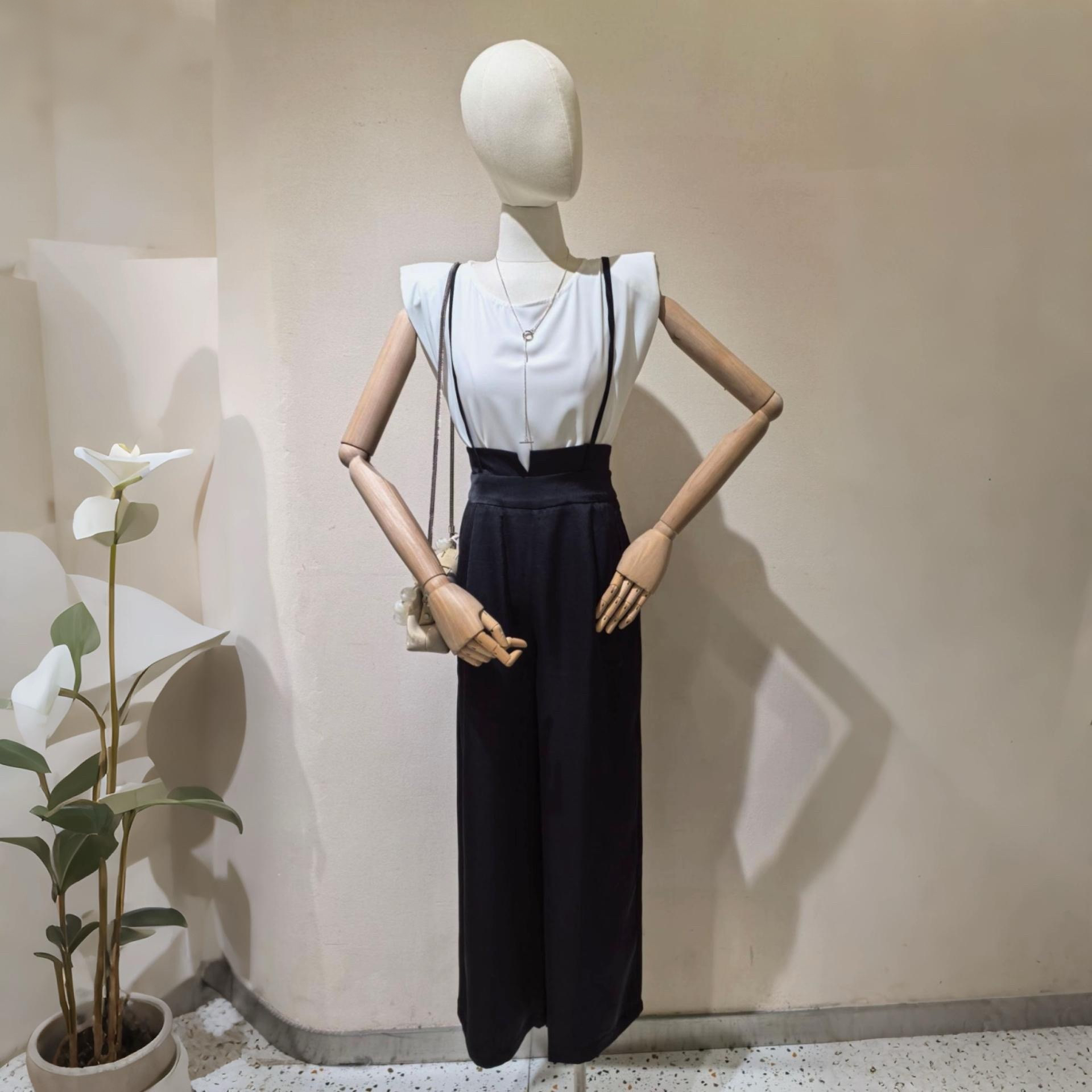 夏季时尚醋酸背带阔腿裤套装女洋气百搭