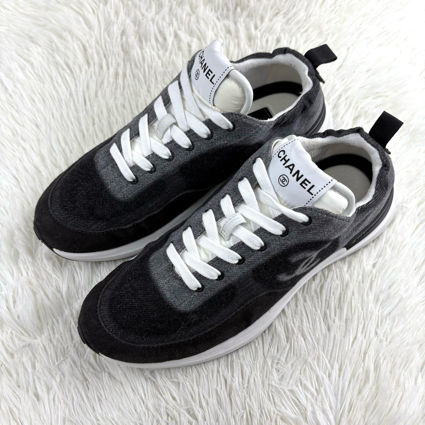 99新 Chanel/香奈儿 黑灰牛仔编织运动休闲鞋39.5码