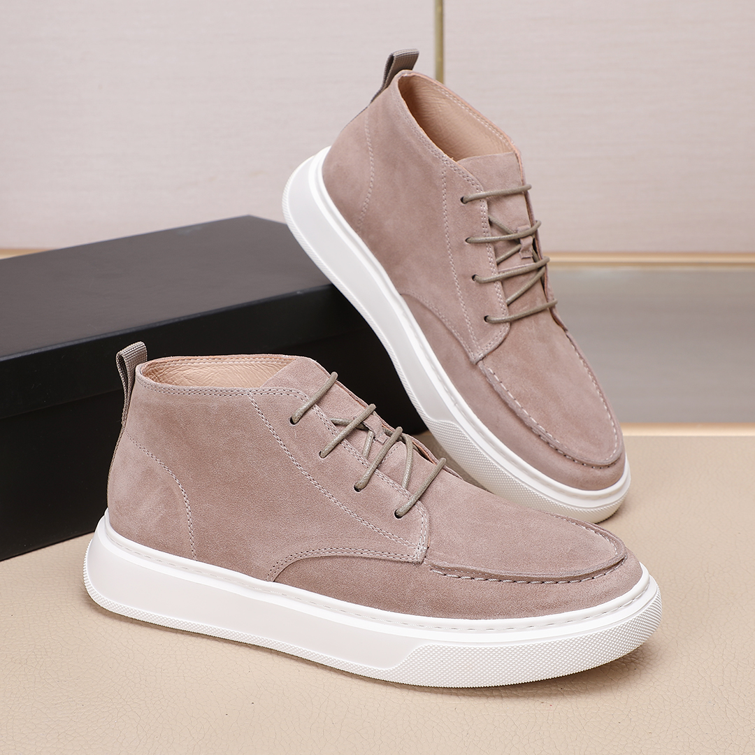 男鞋秋冬新款真皮系带超轻厚底高帮休闲透气防滑耐磨保暖中帮皮鞋