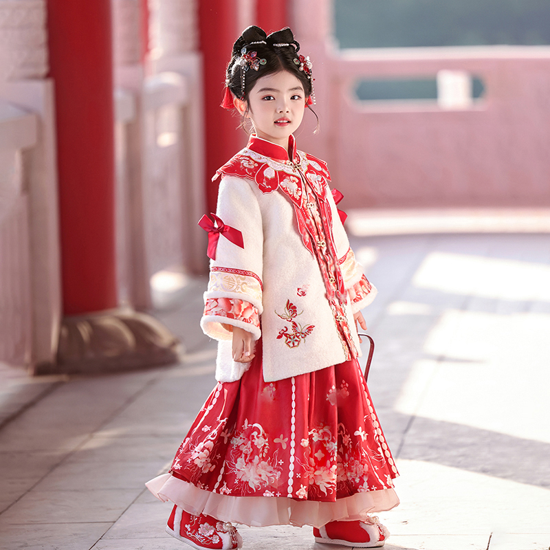槿木缘【雨荷寒梦】汉服女童冬季2024新款儿童新年唐装中国风拜年服