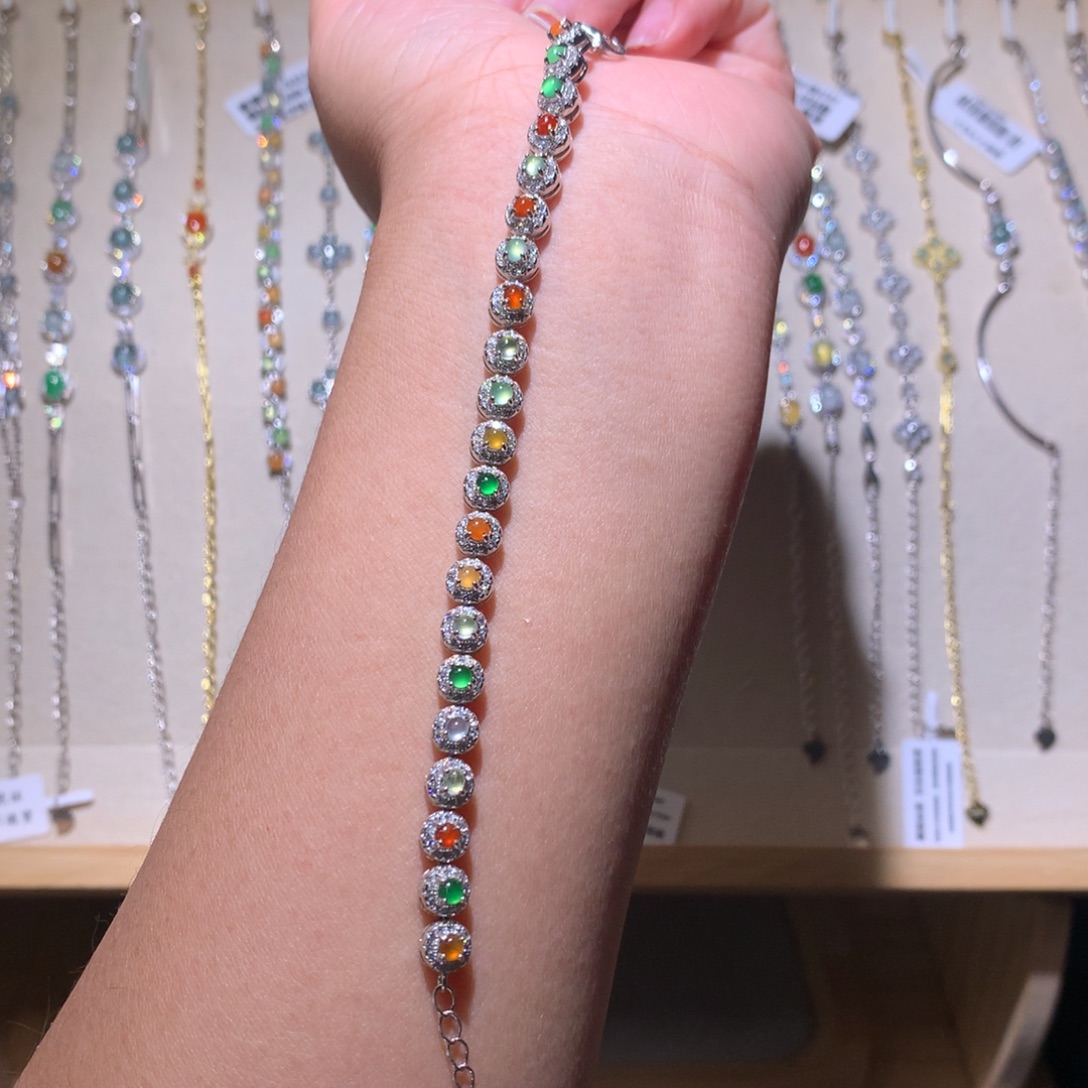 翡翠银S925镶嵌耳饰手链