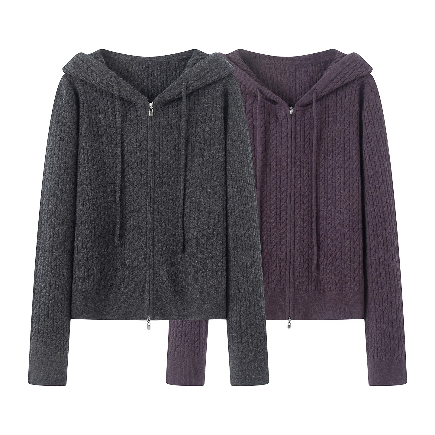 艾家商场同款2025冬季新款连帽针织衫毛衣外套上衣女7166