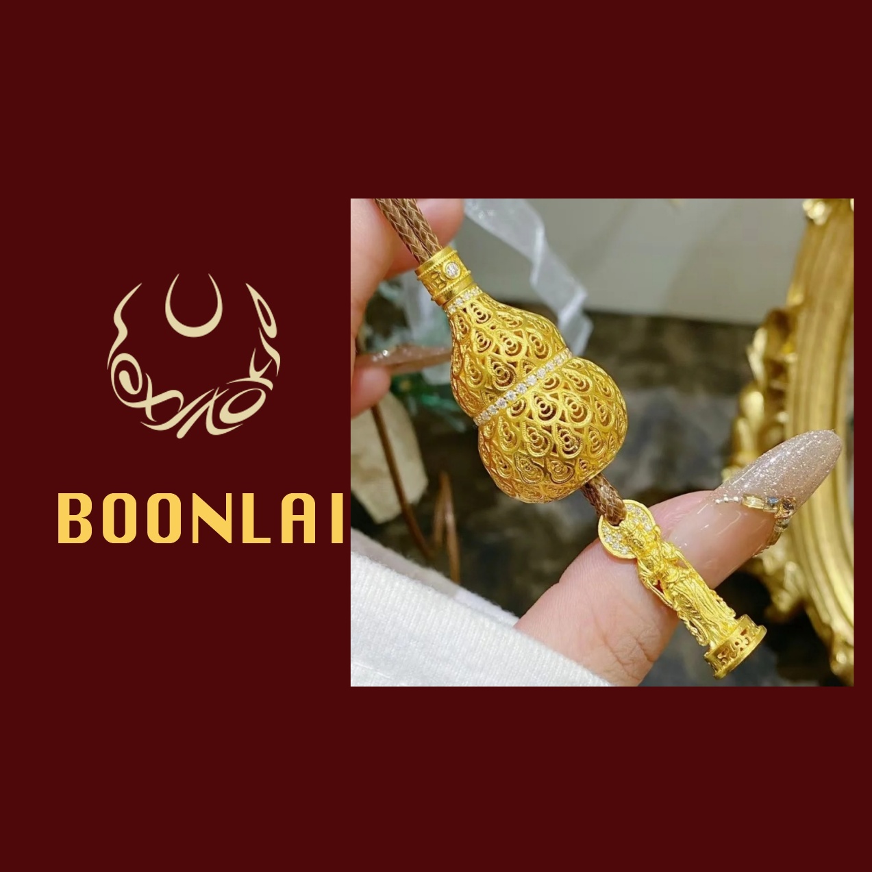 铜合金布艺项链 Boonlai 古法新中式蕾丝镂空葫芦项链1418