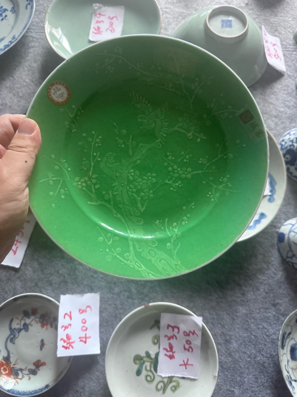 绿釉堆白喜上眉梢餐盘（补号）