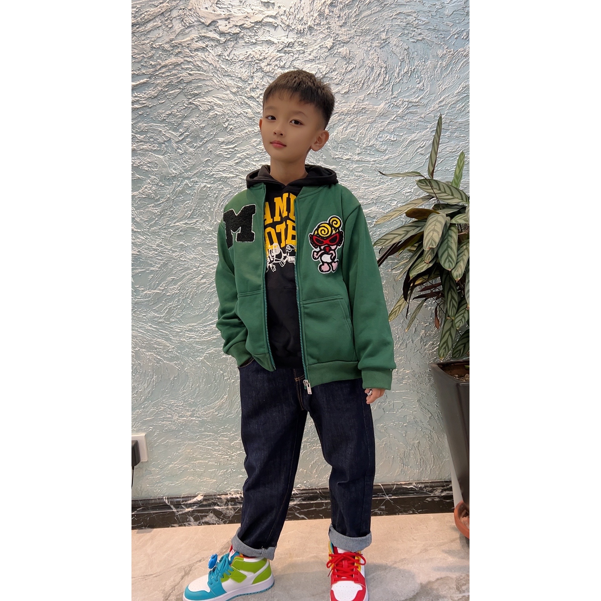 1031【毛巾绣】儿童加绒棒球服外套