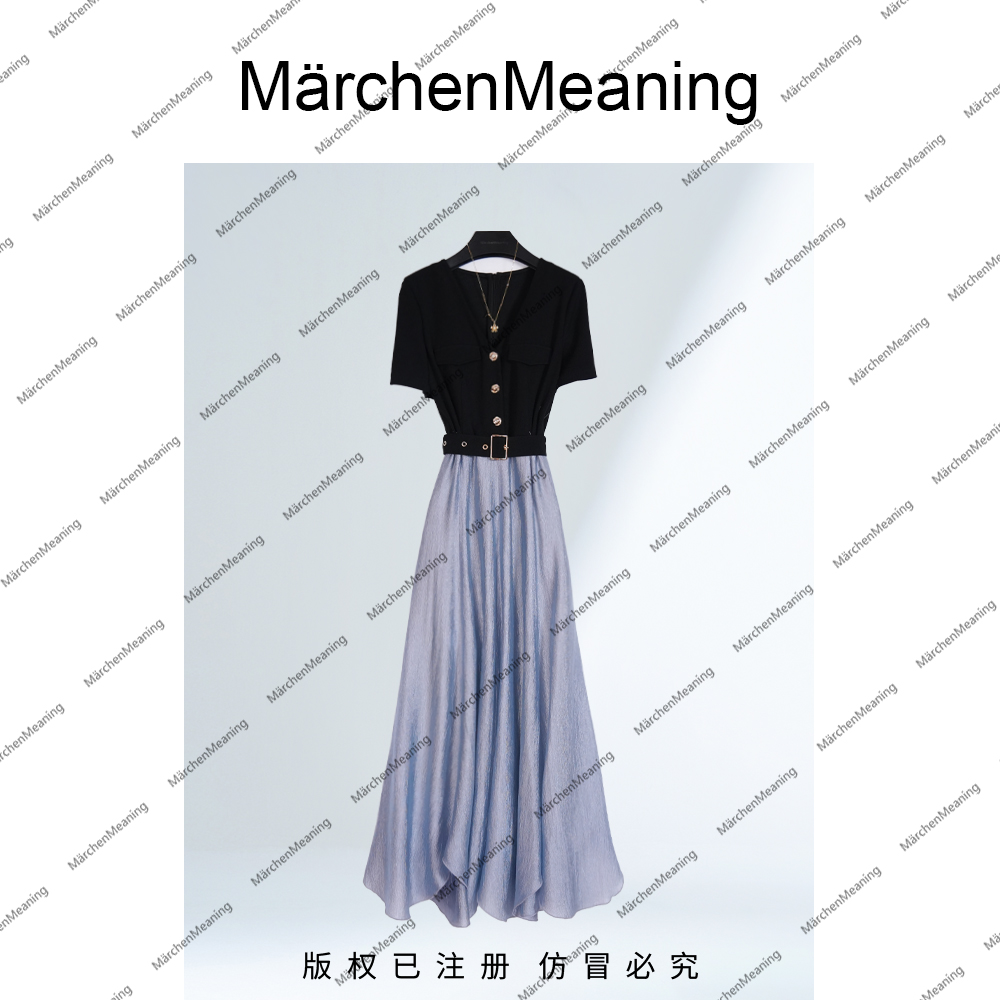 夏季连衣裙不规则纱线拼接连衣裙女装长裙拼接显瘦大俊