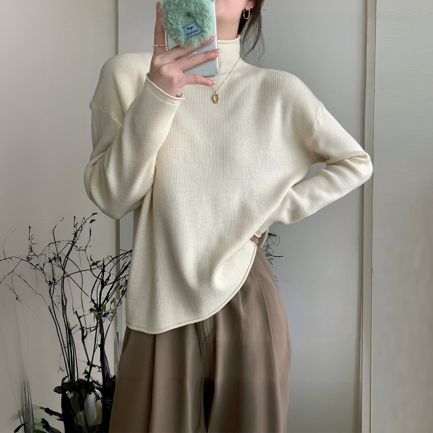 300斤大码女装慵懒风休闲高领打底衫毛衣女胖mm秋冬百搭显瘦上衣