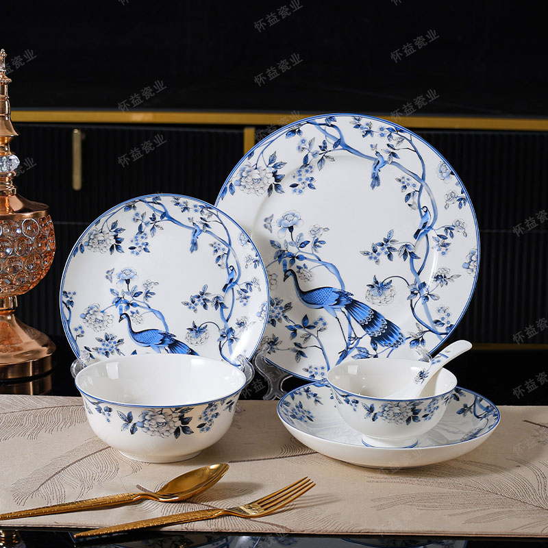【雅蓝孔雀】10件套25新款陶瓷中式高颜值高档家用碗勺子盘厨房用品