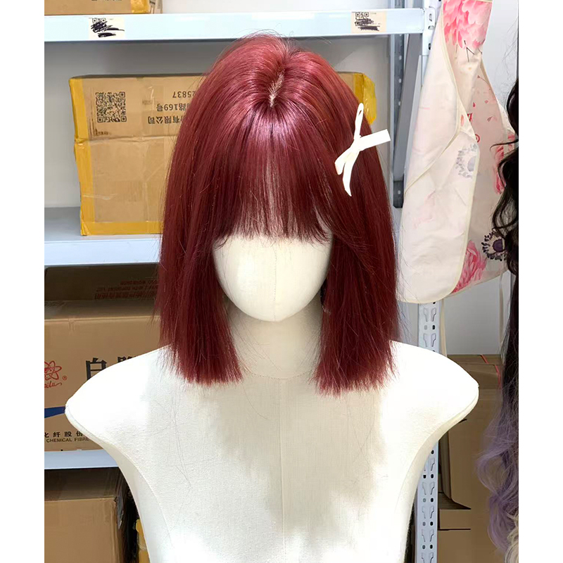 【清仓假发】假发女树莓红一刀切短发修颜减龄自然仿真人发全头套