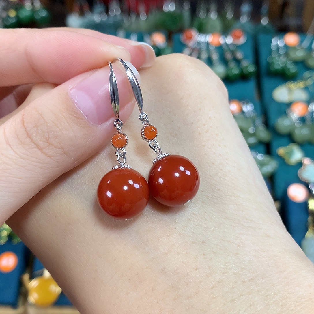 玛瑙/玉髓银S925镶嵌耳饰卡12左右