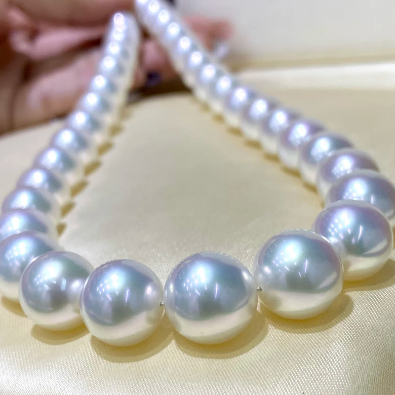 大颗珍珠项链白色正圆强光9-14mm诸暨爱迪生淡水赛特选澳白送妈妈