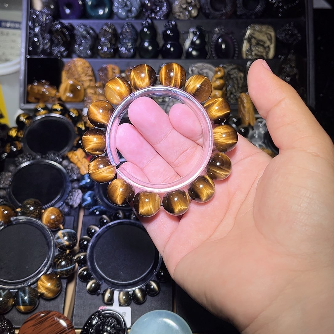 黑曜岩未镶嵌手链拉*斯7a级黄虎眼闪电M纹16m