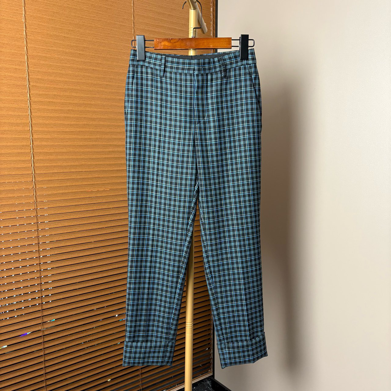 99新 MIU MIU/缪缪 （原）黑绿格纹 羊毛裤子/尺码36/bc012269