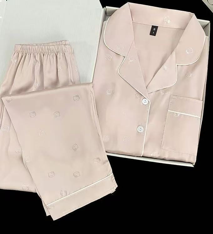 【A】链接-新款长袖长裤套装2025秋东女式冰丝睡衣家居服带胸垫