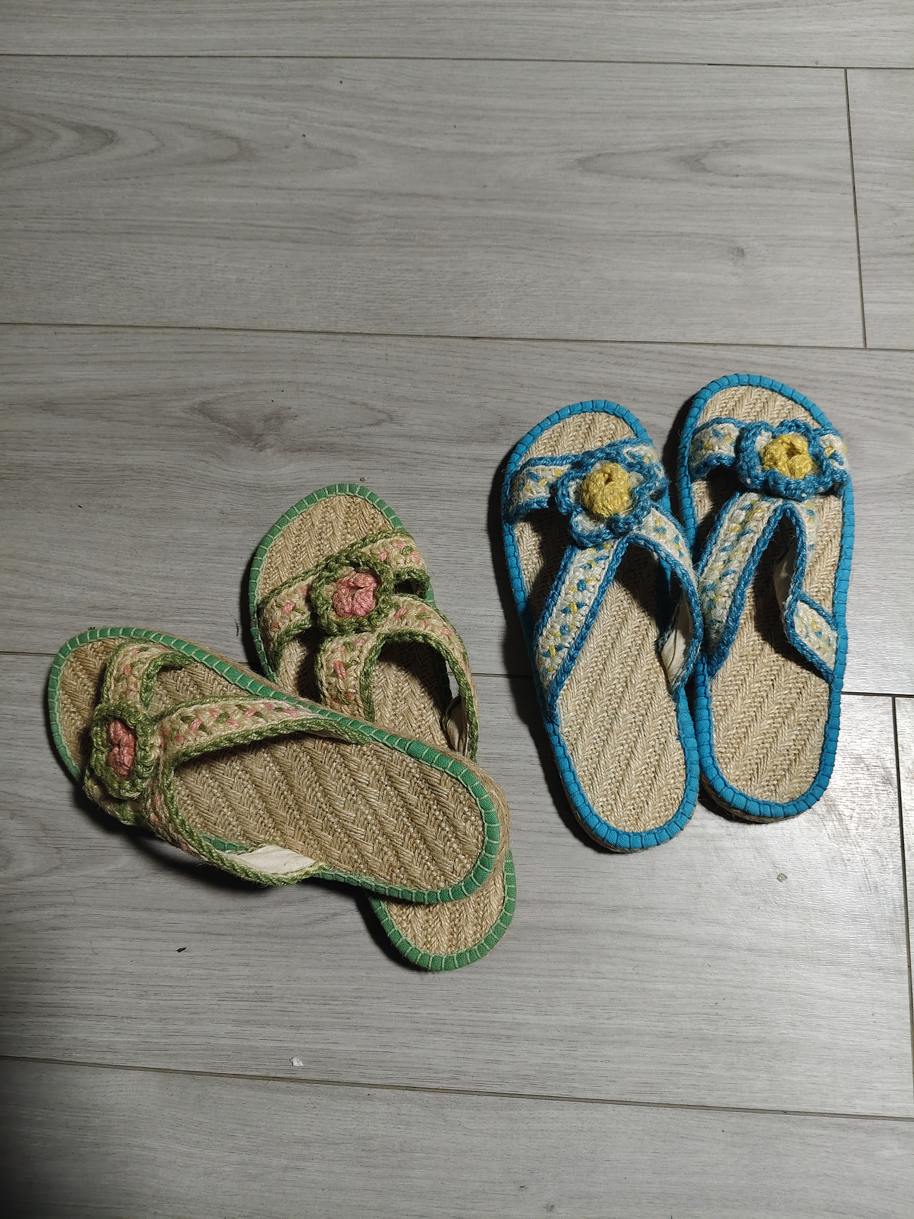 手工编织清新甜美女士夏季亚麻防滑耐磨带花凉拖鞋