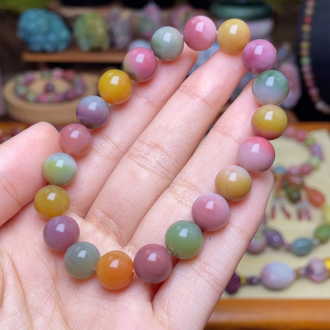 玛瑙/玉髓珠宝半成品未镶嵌盐源玛瑙仙色系炫彩磨砂手串