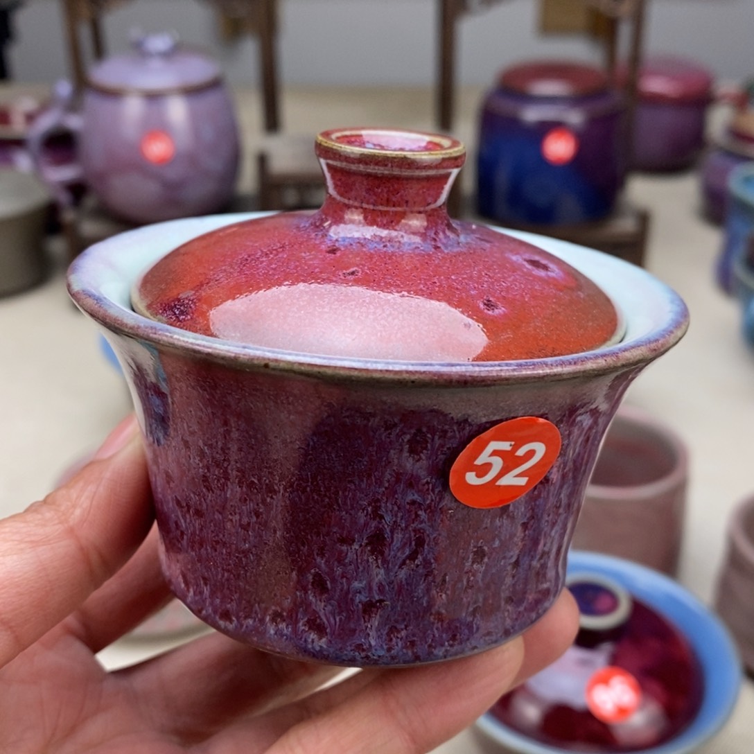 钧瓷盖碗，手拉坯制作