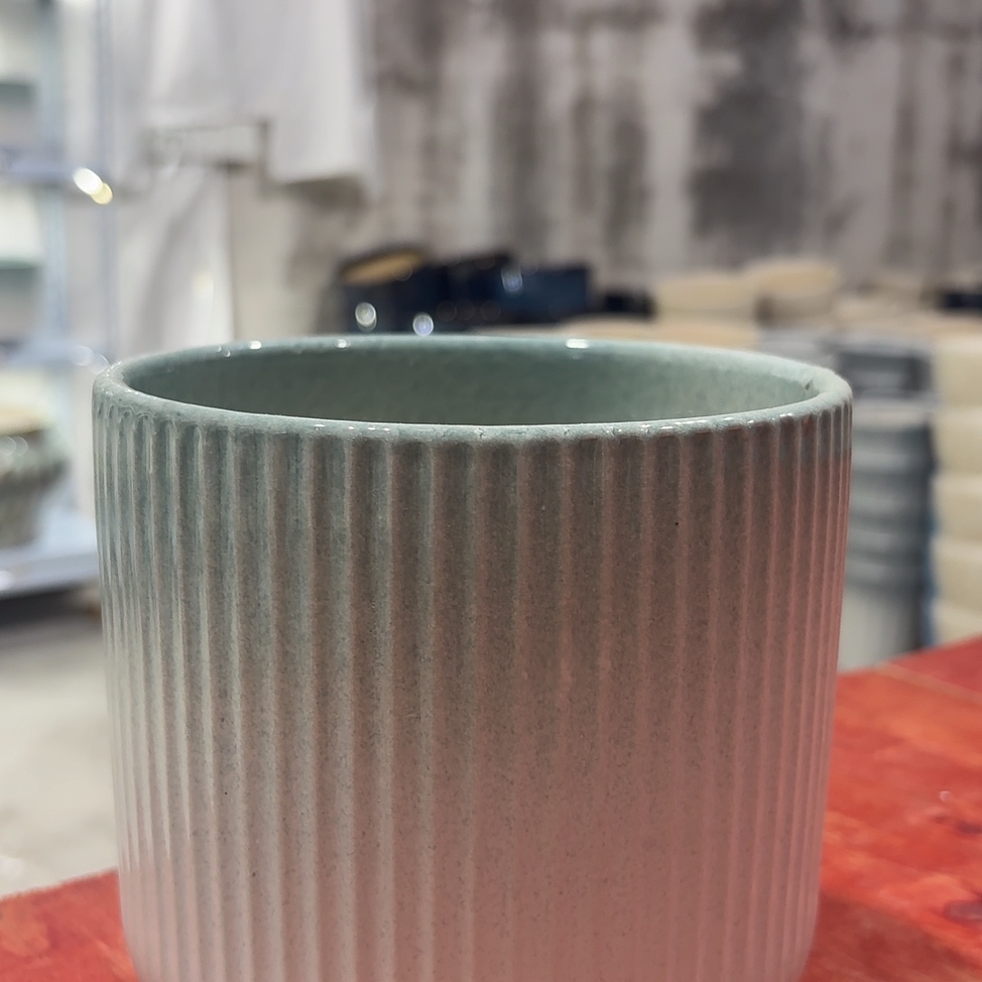 陶瓷花盆渐变绿罗马柱小号口径15